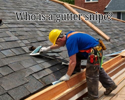 Gutter cleaning in progress on a sunny day.