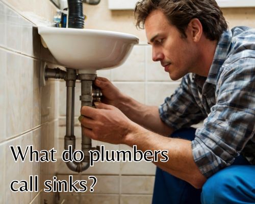 Plumber tightening pipe under sink.