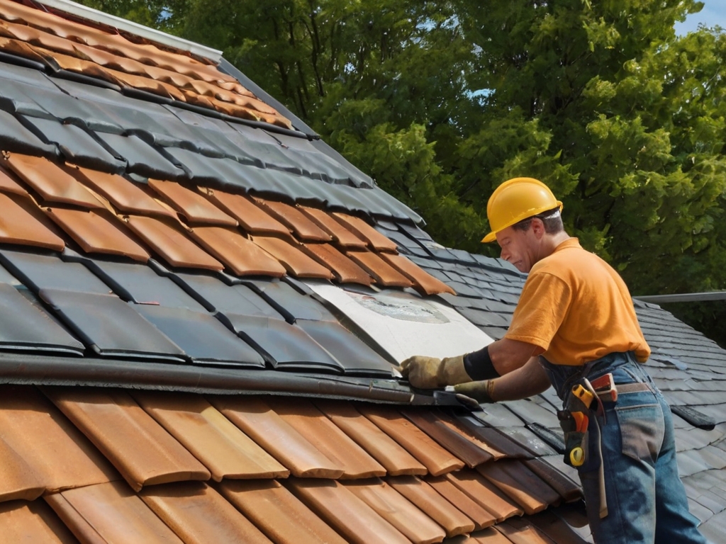 Dedicated worker fixing rooftop.